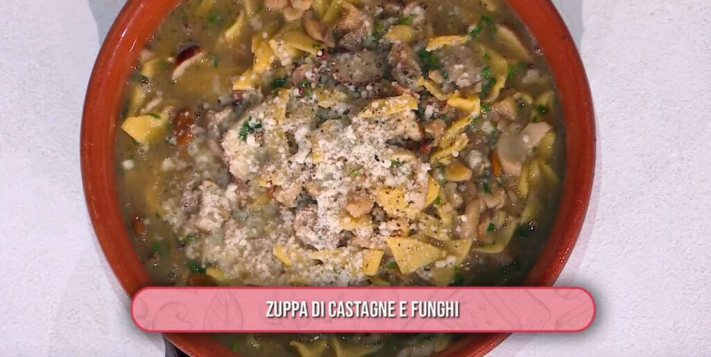 É sempre mezzogiorno, ricetta di oggi 14 novembre 2024: zuppa di castagne e funghi di Daniele Persegani.