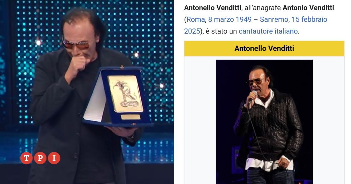 Venditti riceve il premio alla carriera a Sanremo, Wikipedia lo dà per morto